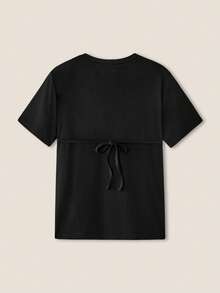 SHEIN Unity 女士纯色荷叶边短袖T恤 夏季毕业季 - 黑色 - 查看 2