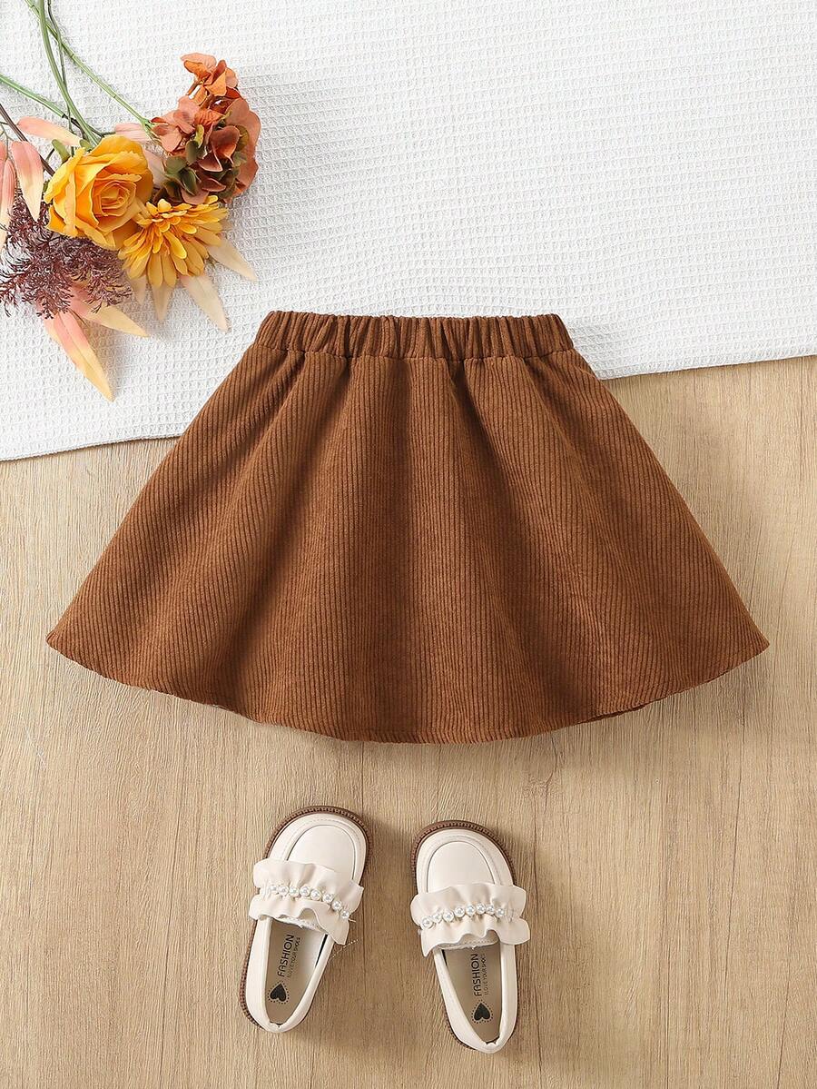 SHEIN Young Girl's Solid Color Corduroy A-Line Skirt,Elegant&Ladylike Minimalist Versatile,Perfect For Daily,School,Outing,Spring,Durable Fabric,Gift - Burgundy - View 1