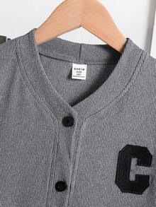 2 Piece Sets Girls' Casual Schoolgirl Style Gray Long-Sleeved Cardigan Top And Trousers In Ribbed Fabric With Simple Letter Embroidery, Suitable For All Seasons. Two Piece Sleepwear Set Grey Pajama Set,Kids Clothes Girls - Grey - View 3