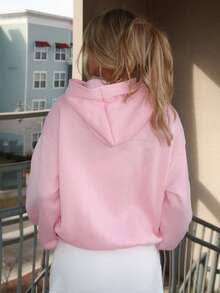 Sydney Algeri Trang phục mùa hè cho nữ, áo hoodie dài tay màu hồng đơn giản, không dây rút, cỡ lớn - Hồng - Xem 2