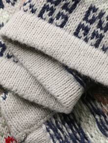 DAZY Women's Contrast Color Jacquard Loose Long Sleeve Round Neck Placket Elegant Formal Knit Cardigan, Autumn/Winter