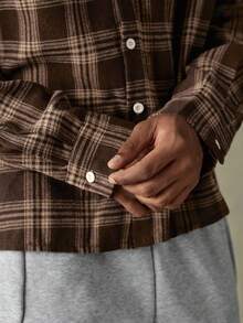 SWAVVY 男士格子连帽休闲长袖衬衫 - 卡其色 - 查看 4