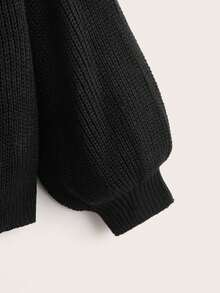 Linhara Plus Size Women Autumn/Winter Pentagram Mesh Patchwork Long Sleeve Knitted Cardigan - Black - View 3