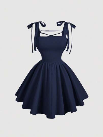 SHEIN MOD Vestido rosa romántico con espalda descubierta y lazo, adecuado para citas, fiestas, vacaciones, meriendas de té y ocasiones de cumpleaños