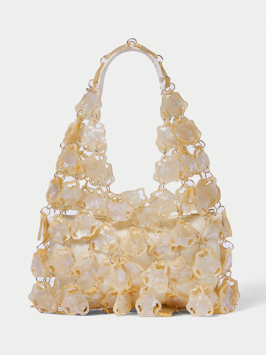 SHECARRY Bolso de mano para dama, blanco, de moda, elegante, para vacaciones, para fiesta - Albaricoque - Ver 1