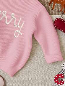 Young Girl Casual Loose Fit Crew Neck Long Sleeve Sweater, Suitable For Autumn/Winter - Pink - View 6
