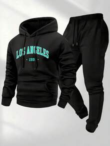 Hombre008 conjunto de sudadera con capucha Conjunto de moda para hombre sudadera con capucha de forro polar y pantalones de chándal casuales para otoño e inviernoregalo perfecto para novioropa conmemorativa de vieserie de regreso(Tallas corren pequeñas, pide una talla  grande.) - Negro 4 - Ver 1