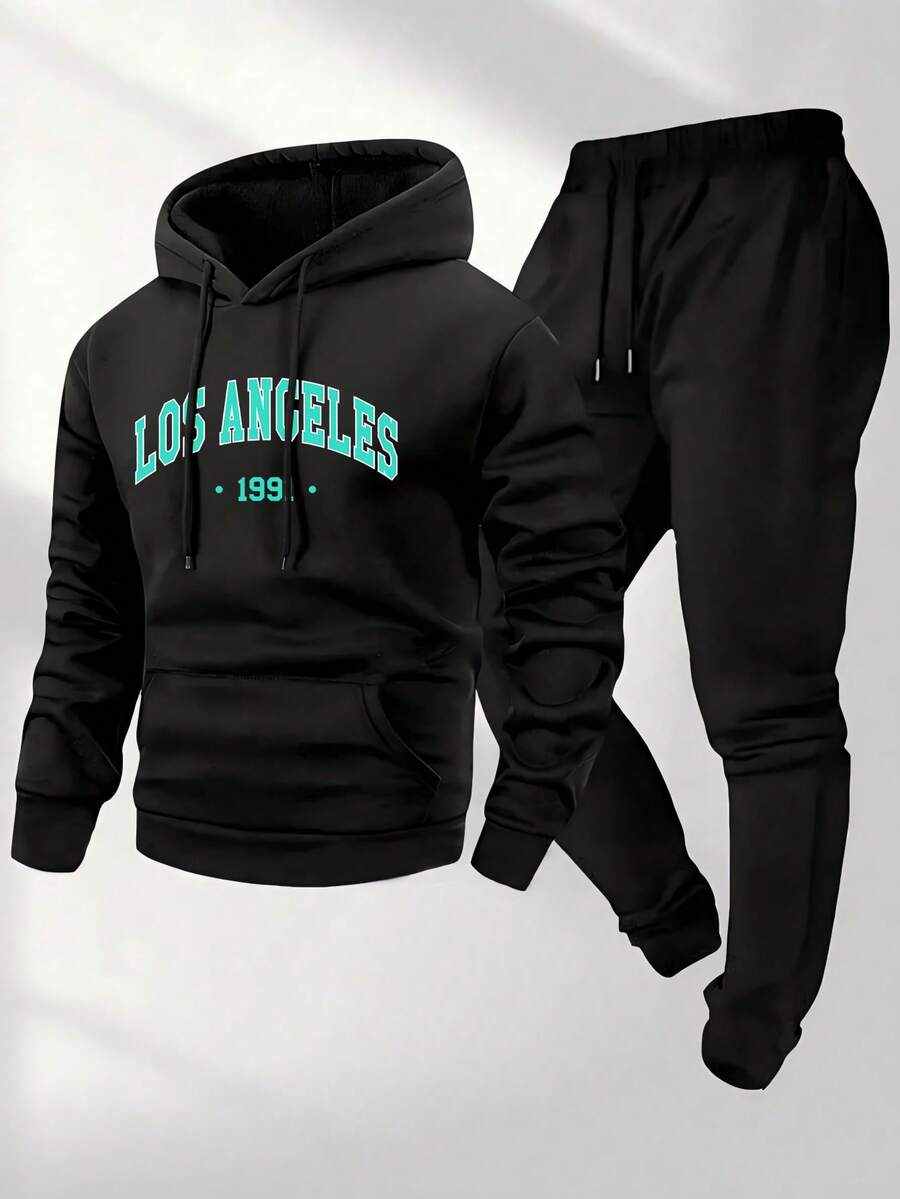 Hombre008 conjunto de sudadera con capucha Conjunto de moda para hombre sudadera con capucha de forro polar y pantalones de chándal casuales para otoño e inviernoregalo perfecto para novioropa conmemorativa de vieserie de regreso(Tallas corren pequeñas, pide una talla grande.) - Negro 4 - Ver 1
