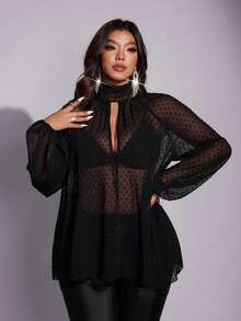 Viva Relle Áo cánh hở vai tay lỡ lưới gợi cảm cỡ lớn cho nữ - màu đen - Xem 4