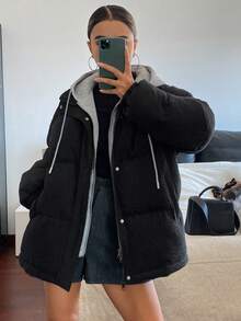 女士连帽二合一羽绒服，秋冬款 - 深灰色 - 查看 6