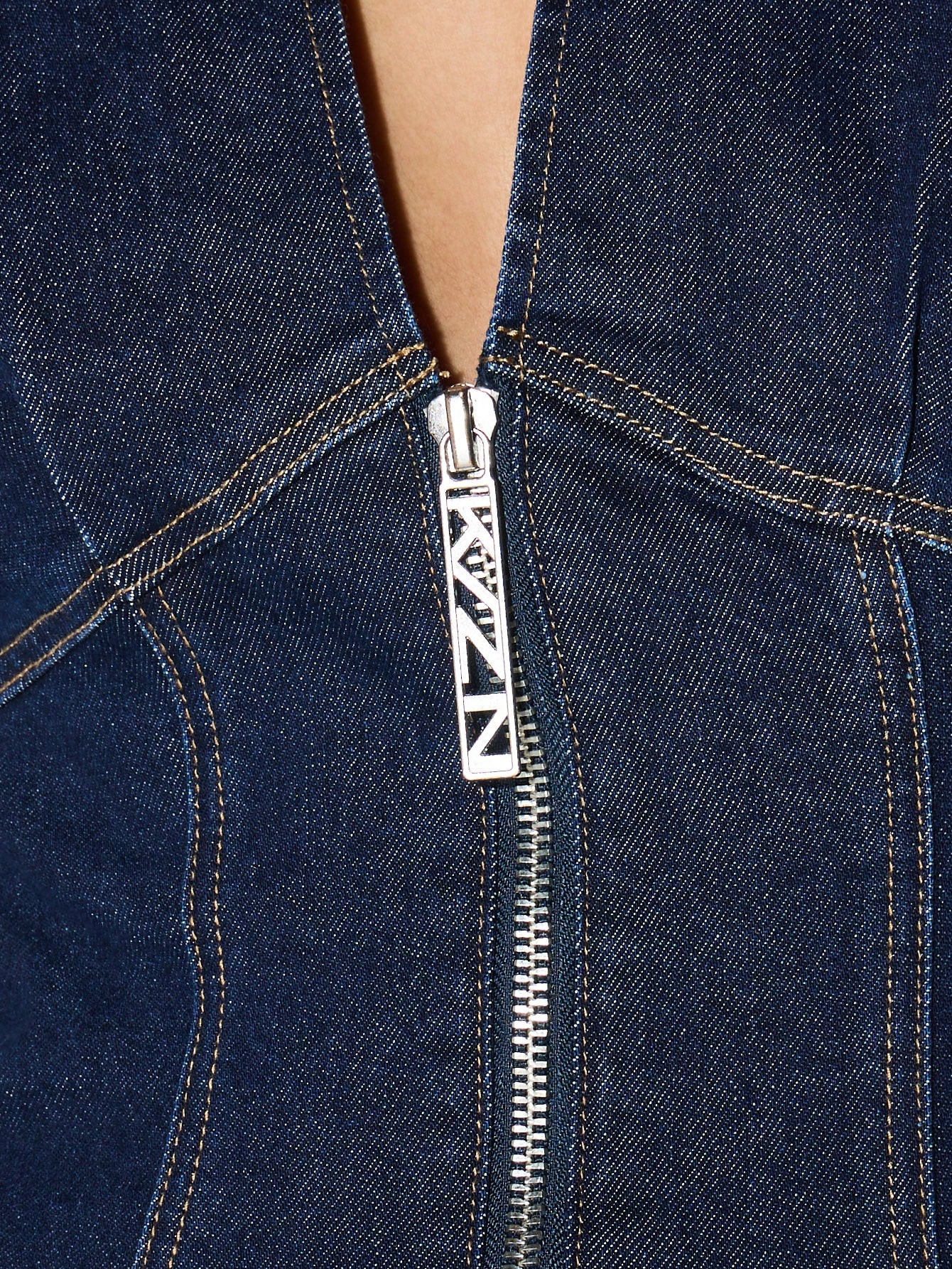 KIZN Long Sleeve Zip Front Mini Denim Dress