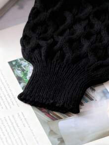 SHEIN 女童栗棕色纯色时尚休闲可爱柔软简约百搭优雅长袖短款针织开衫，适合居家穿着、日常外出、户外穿着、派对、秋冬季节。 - 黑色 - 查看 7