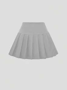 SHEIN Unity Chân váy chữ A xếp ly thời trang màu trơn, đa năng và thường ngày - Màu Xám nhạt - Xem 2