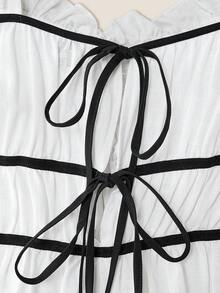 Muvela Women's Linen Front Tie Ruched Short Sleeve Top - Black - View 5