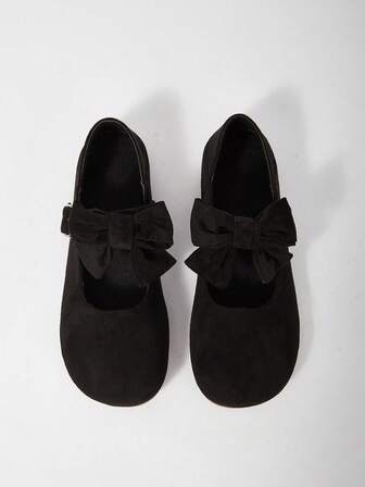 Zapatos planos de punta redonda con decoración de lazo para mujer, otoño