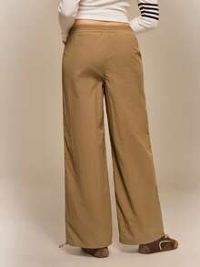 Hanevo Celana Jogger Wanita Kasual Olahraga dengan Pinggang Elastis dan Tali Serut - Mocha Brown - View 2