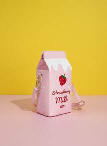 Joivida Fashionable Milk Carton Shaped Letter & Cow Print Crossbody Bag, With Detachable Strap And Zipper Closure, Casual Commuter Crossbody Bag, Suitable For Travel And Daily Use, Strawberry Pattern Square Bag - Pink - View 8