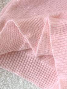 SHEIN Tween Girl Loose Casual Minimalist Comfortable Round Neck Open Front Solid Color Sweater - Pink - View 5