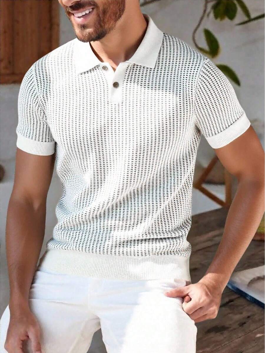 Manfinity RSRT 男士纯色简约休闲短袖针织上衣 - 杏色 - 查看 1