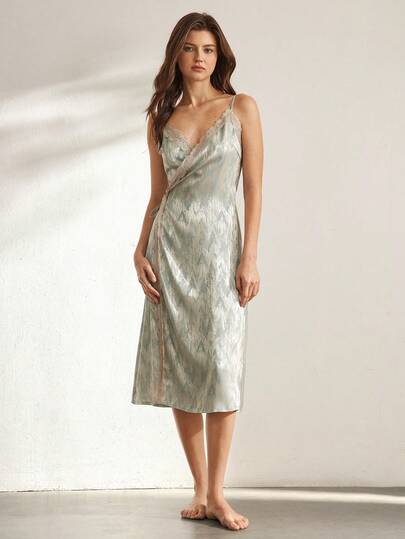 Ocili Leisure Jacquard Satijnen Slip Dress Side Slit Women view 4