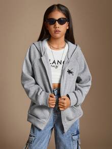 Radiana Tween Girl Zip Up Grey Solid Color Hoodie Sweatshirt,In Fall/Winter - Grey - View 7