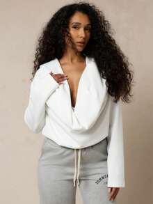 SUMWON WOMEN Oversized Hooded Cowl Neck Pullover Sweatshirt Long Sleeve Casual Comfort Fleece Top Fall Winter Cozy Loungewear - White - View 7