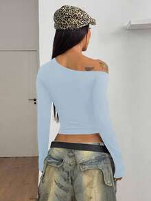 StreetHx Women's Eyelet Decor Fitted Long Sleeve T-Shirt, Early Autumn