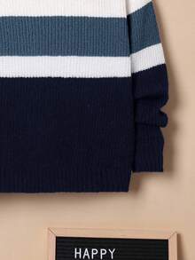 SHEIN Boys' Oversized Striped Hooded Pullover Sweater - Blue - View 4