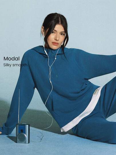 GLOWMODE Modal Silk Touch Oversized Long Sleeve Half-Zip Hoodie  Spring Summer