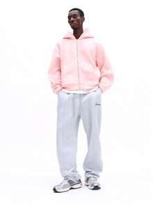 Spodnie dresowe SUMWON z miękkiego polaru z haftowanym logo, o luźnym kroju i ściągaczu w pasie, swobodne, do noszenia w domu, wygodne, zimowe, gładkie - Szary - Zobacz 6