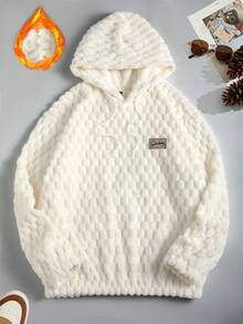 Manfinity CasualCool Men's Casual Hooded Fleece Sweatshirt, Suitable For Vacation, Party, Daily Dates, Simple Office, Lazy Home, Outdoor Activities, Appropriate For Formal Or Informal Occasions, Suitable For Self-Wear Or Gift To Friends Hoodie, Long Sleeve Top - White - View 5