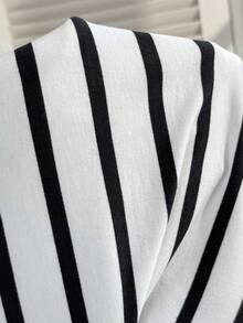 SHEIN Maternity Casual Striped & Embroidered Loose Fit Polo Shirt, Versatile For Daily Commute, Spring/Autumn Casual Outfits  Striped Long Sleeve Maternity Shirt Pregnant Clothes Maternity Clothes Maternity Clothes Fall Winter - White - View 8