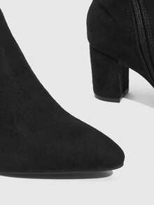 女士黑色尖头侧拉链时尚高跟踝靴 - 黑色 - 查看 9