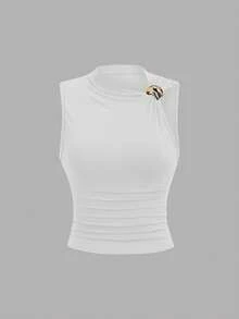 Sweetra 女士褶皱修身夏季上衣 - 彩色 - 查看 3