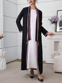 Al Najma Contrast Color Strap Woven Splice Headscarf & Abaya - Black - View 5