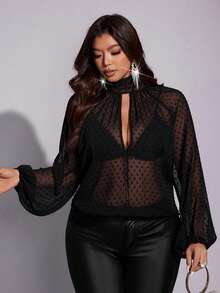 Viva Relle Áo cánh hở vai tay lỡ lưới gợi cảm cỡ lớn cho nữ - màu đen - Xem 1