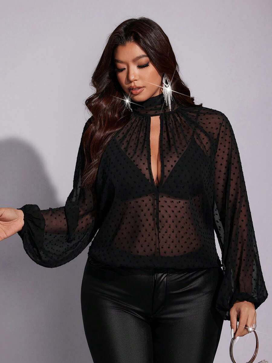 Viva Relle Áo cánh hở vai tay lỡ lưới gợi cảm cỡ lớn cho nữ - màu đen - Xem 1