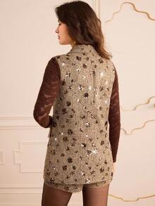 Lilora Women's Lapel NeckSequin Decor Casual Sleeveless Blazer Winter For Women Elegant Sequined Vest Blazer For Women Party New Year Tweed Dresses For Women Elegant And Fashionable