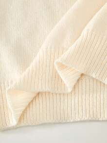 Tween Girl Elegant Polo Collar V-Neck Contrast Trim Loose Straight Sleeve Sweater And Casual Flared Wide Leg Knit Pants 2 Piece Set, Suitable For Autumn/Winter, Daily Wear, Party, Vacation - Apricot - View 7