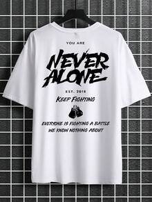 Camiseta de manga corta holgada de talla grande para hombre con estampado de lema de estilo casual de calle, para el verano - Blanco - Ver 2