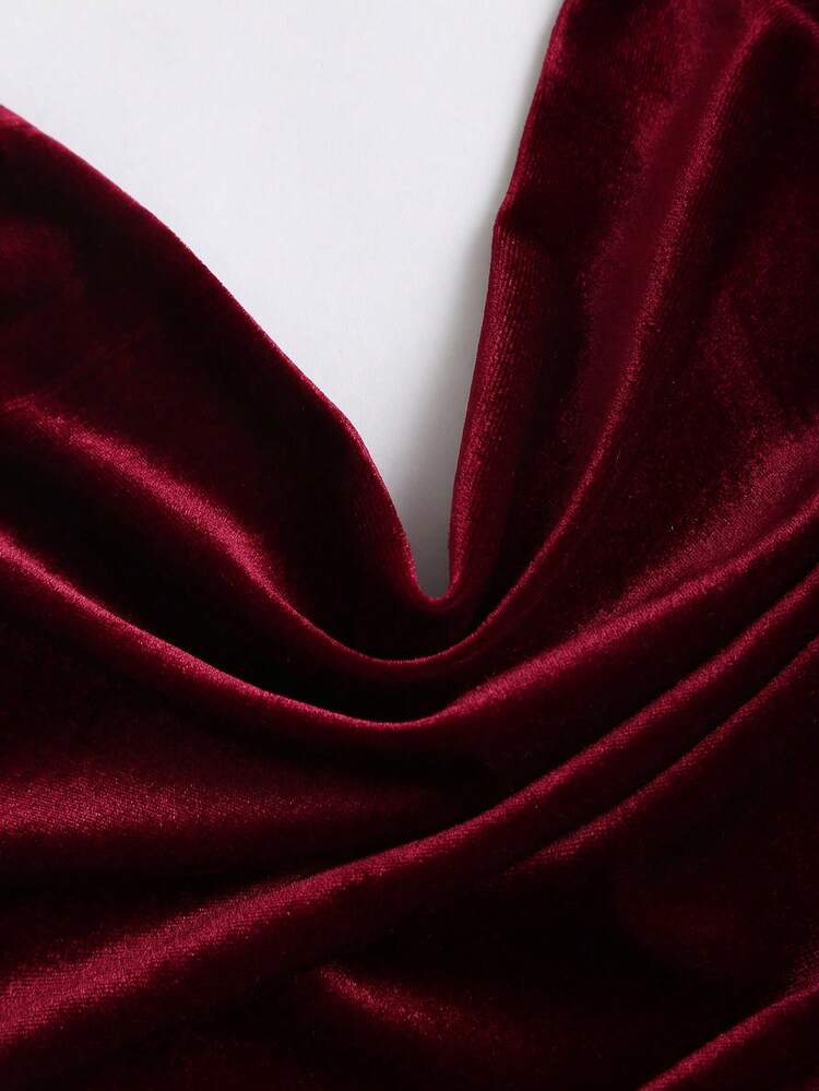 Sweetra Vestido de fiesta de Navidad con escote halter vintage francés, con hebilla metálica, cintura ceñida, escote pronunciado y tirantes con lazo, bajo de cola de sirena, elegante vestido de gala formal para mujeres - Burdeos - Añade 4