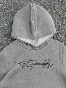 SHEIN Conjunto de sudadera con capucha y pantalón de chándal con estampado de letras casual para adolescentes, otoño/invierno - Gris Claro - Ver 5