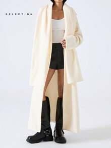 LYSMO 2025 New Arrive Minimalism Winter Women's Solid Color Minimalist Long Sleeve Overcoat, Everyday Wear - Beige - View 7