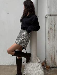 DAZY Women's Leopard Print Denim A-Line Skirt, Minimalist & Fashion For Casual Daily Wear Jeans Skirt - Brown - View 6