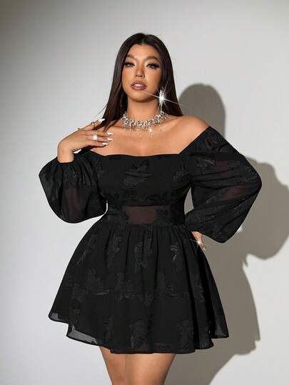 Viva Relle Plus-Size Sexy Square Neck Long-Sleeved Hot Girl French Casual Fashion Dress Christmas Red New Year Party Dress