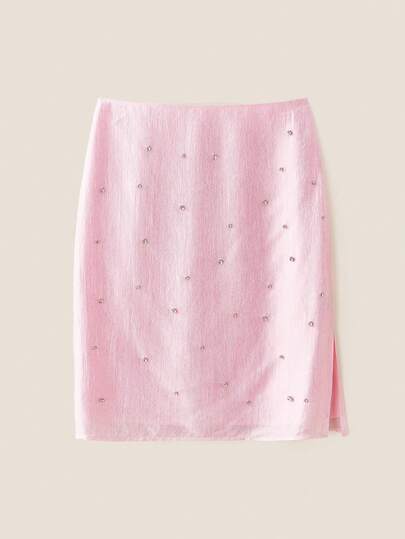 Muvela Women's Heiress Style Exquisitely Embellished Rhinestone Midi Skirt With Side Slit – Elegant, Perfect For Date Night