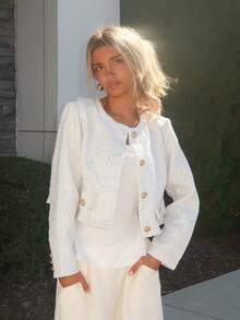 Sydney Algeri Women's Short Jacket With Metal Buttons, Autumn/Winter Fall Cloth For Women - Beige - View 3