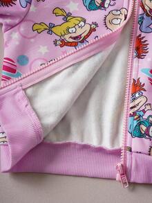 Nick 90s | SHEIN Baby Girl Cartoon Cute & Fun Best Friend Character & Star Print Zip Up Thermal Hooded Sweatshirt - Pink - View 7