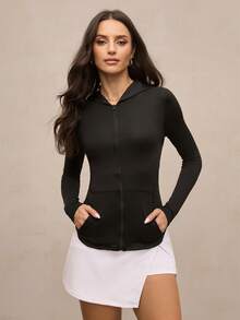 Activina Zip Up Hooded Warming Softness Sports Jacket - Black - View 3