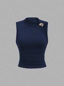 Sweetra 女士褶皱修身夏季上衣 - 彩色 - 查看 5